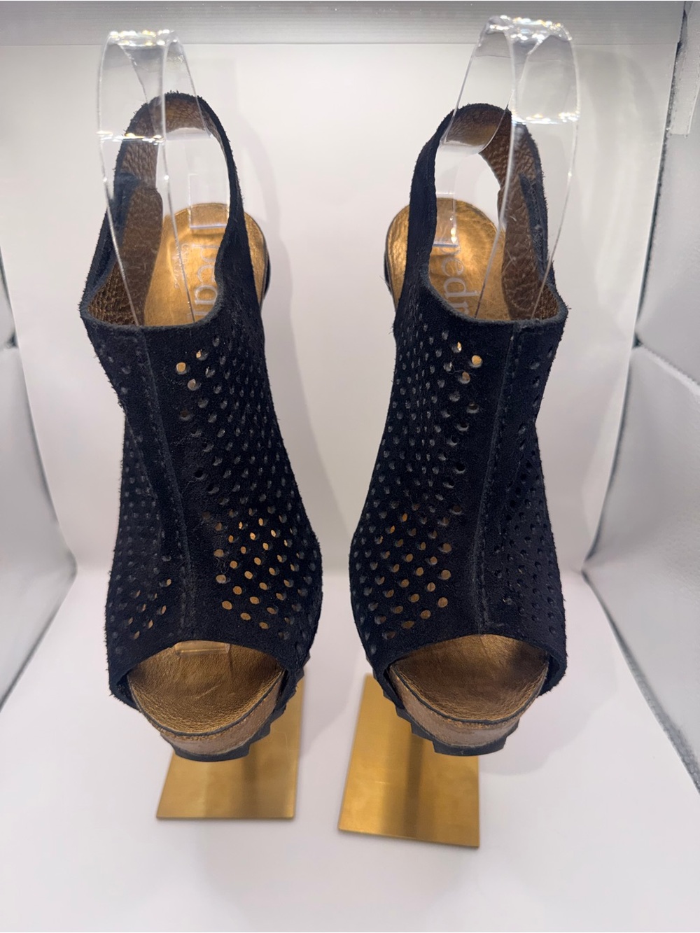 Pedro Garcia Black Perforated Slingback heels